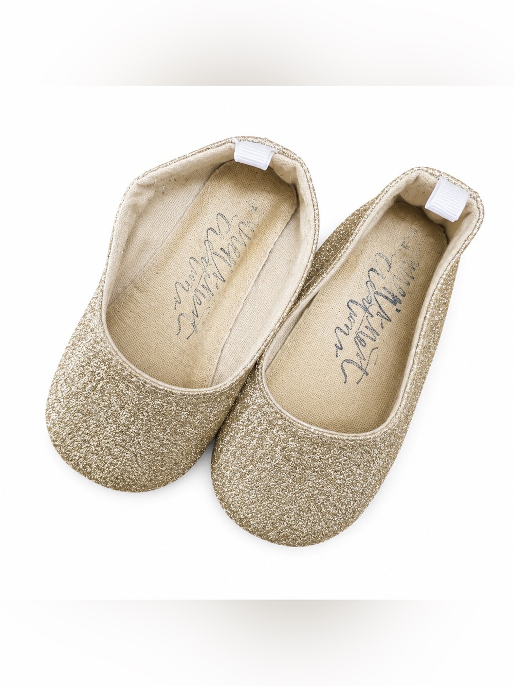 Hand Crafted Girls Gold Glitter Ballet Flats Wrens Nest Size 4/5 Baby